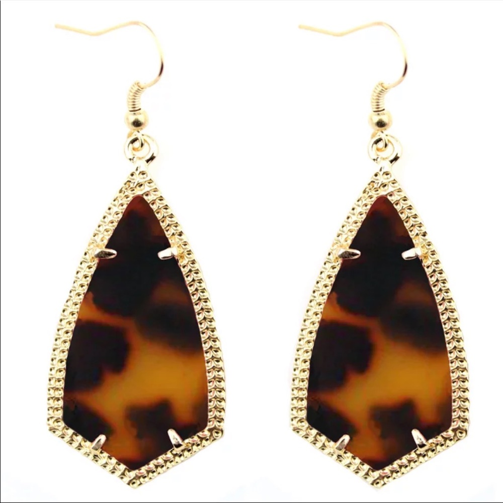 Arrow Shaped Chandelier Earrings vibrant colors Brown Leopard Goldtone